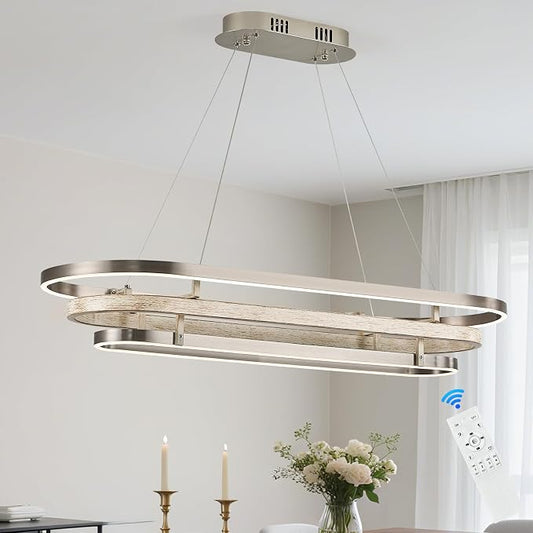 3 Ring LED Chandelier Nickel Rectangular Chandeliers 39in Wood Printed Oval by Aodoran