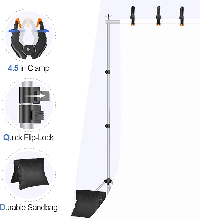 EMART Backdrop Stand 10x8.5ft Photo Studio Adjustable Background Stand Support - Image 6