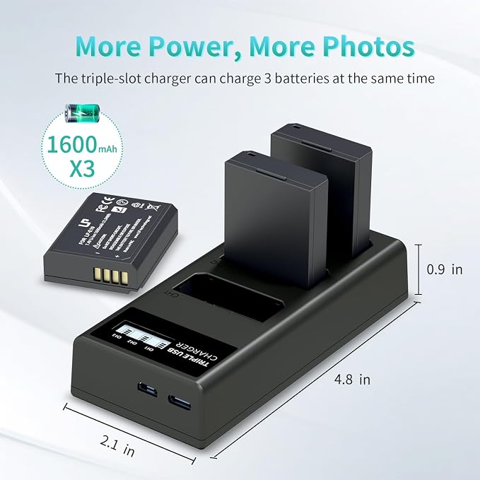 LP LP-E10 Battery Charger Pack, Triple Slot Charger, USB Battery Charger - Image 3