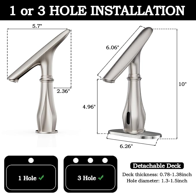 Touchless Bathroom Sink Faucets, Brushed Nickel Bathroom Faucet Single Hole - Image 7