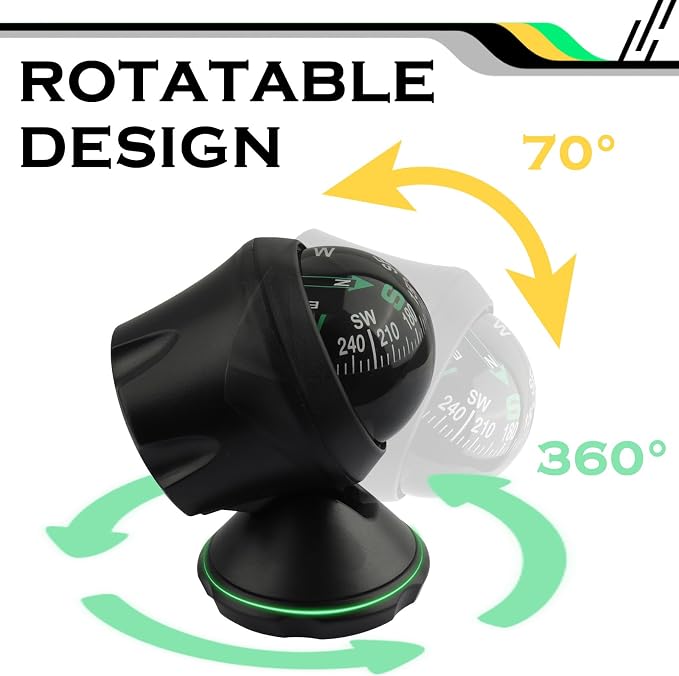 Compass for Car with Bottom Stick Car Compass Ball, Adjustible and Night Vision - Image 5