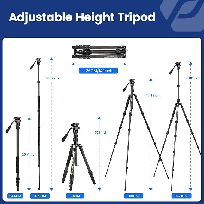 Fotopro 59" Carbon Fiber Travel Tripod - Image 3