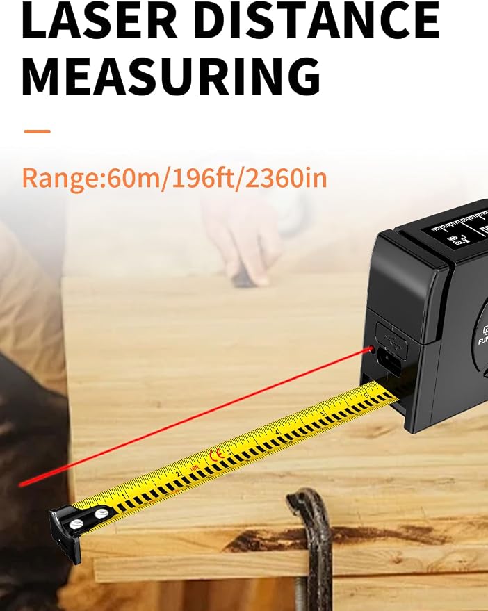 Laser Tape Measure 3-in-1, 196ft/60m Laser Distance Meter, 16ft/5m Digital Tape - Image 4