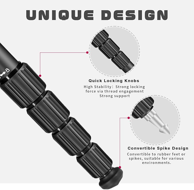 TONYBOO 65” Aluminum Camera Monopod, Lightweight & Portable, 5-Section Travel - Image 5