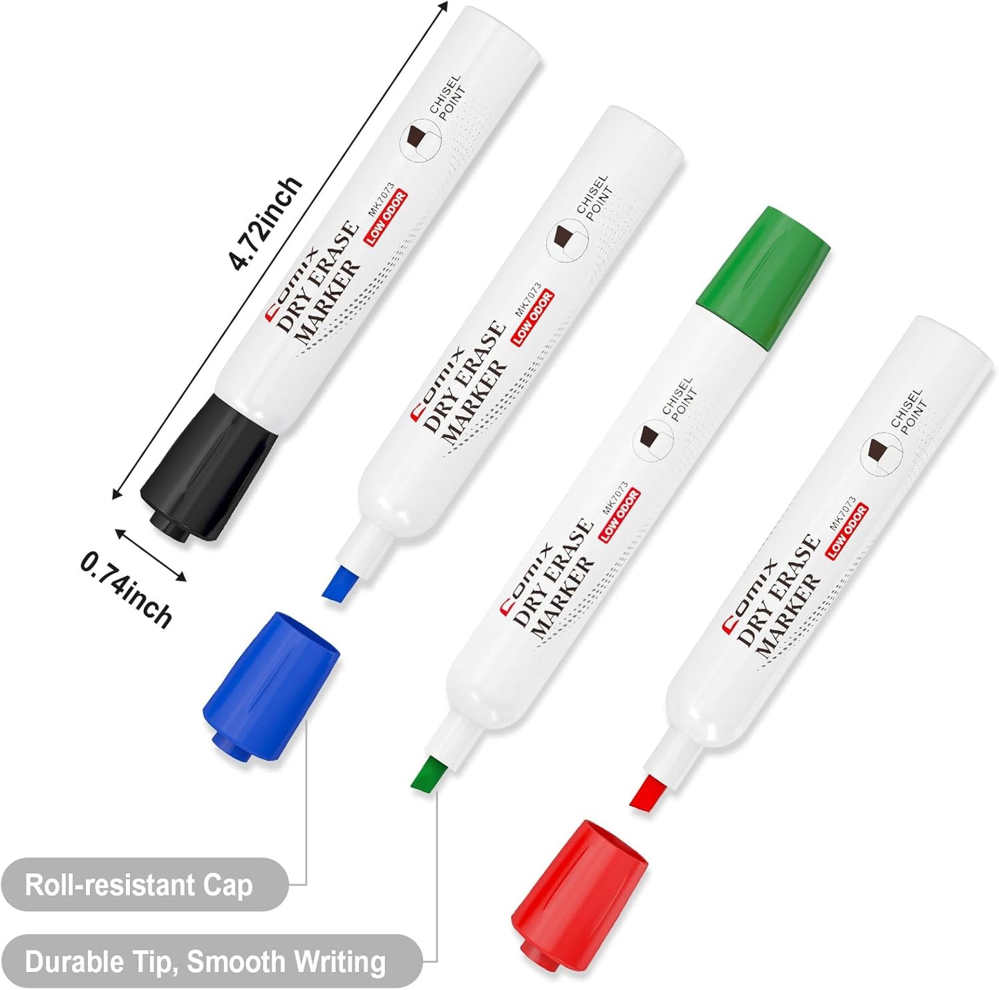 Comix Dry Erase Markers, Chisel Tip White Board Markers, 36 Bulk 4 Assorted Colors Low Odor Markers for Teachers Office & School Supplies