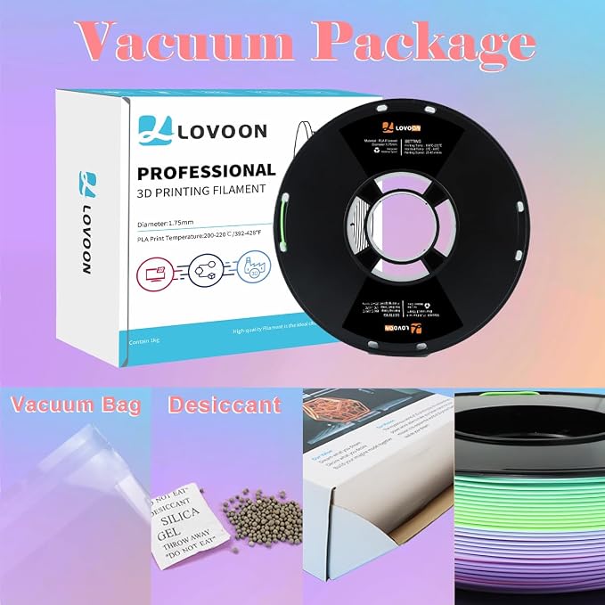 LOVOON Rainbow Gradient 3D Printing PLA Filament 1.75mm Color Shift by Length - Image 6