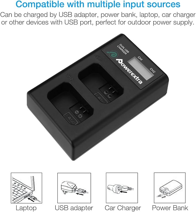 NP-FW50 Battery and Smart LCD Display Dual USB Charger Compatible - Image 7