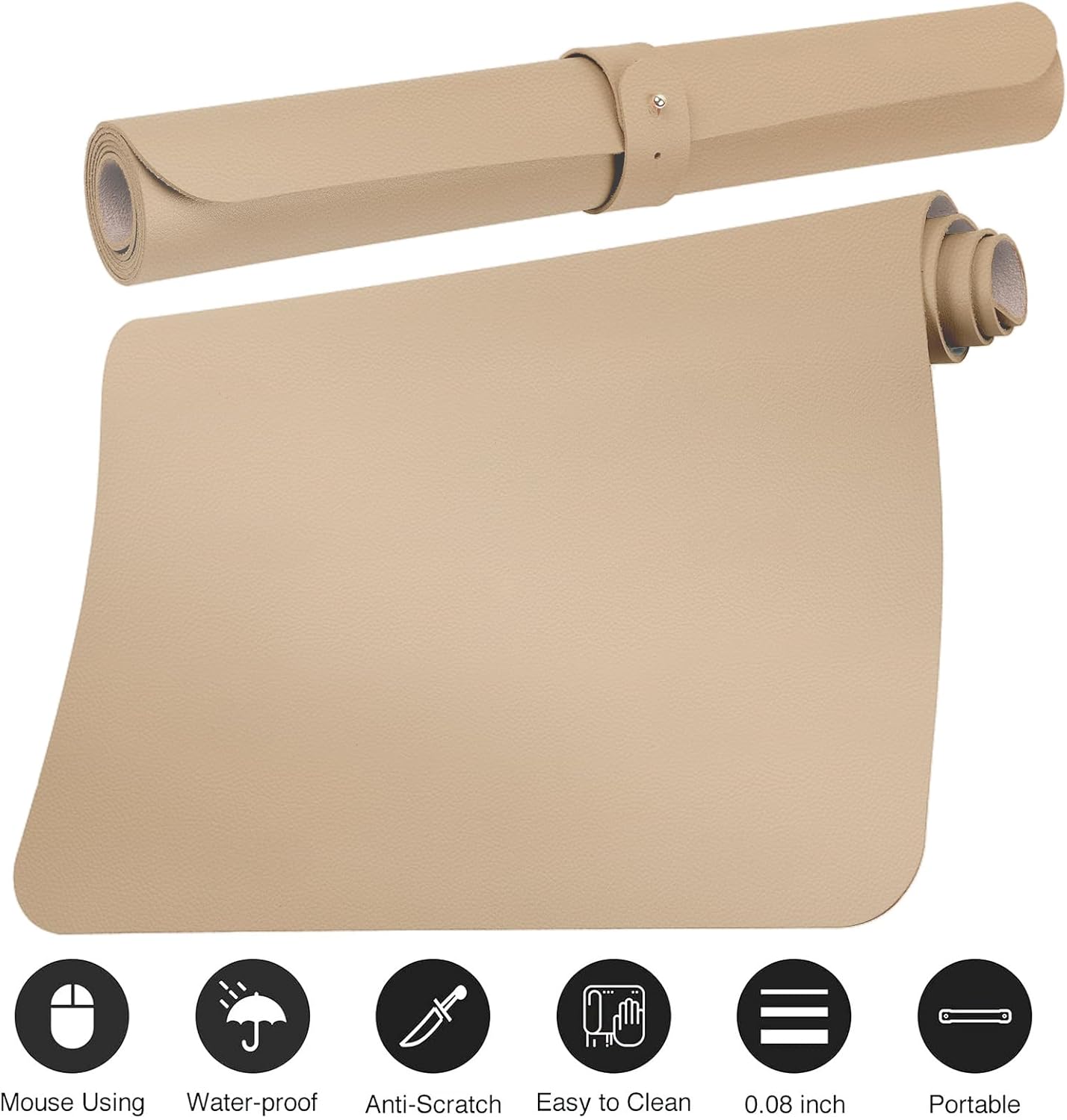 Boutilon Leather Desk Pad Protector,Non-Slip Mouse Pad,Laptop Desk Pad,Office Mouse Mat,Waterproof Leather Desk Blotter,Desk Writing Pad for Office and Home (S-Beige,24"x 14")