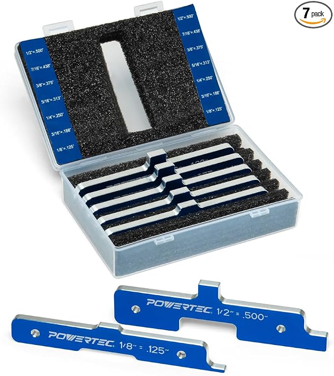 POWERTEC Router Setup Blocks Woodworking 7PC Set, Router Depth Gauge, Aluminum by POWERTEC
