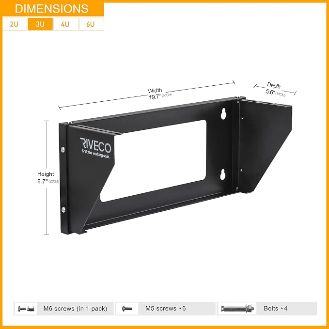 RIVECO 3U Wall Mount Rack for Network| Reinforced Heavy Load 66-99 LBS Small - Image 4