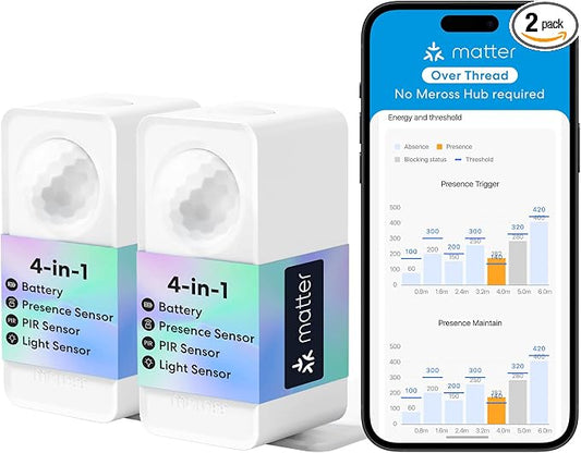 meross Matter Presence Sensor MS605, Battery-Powered 4-in-1 Smart Motion Sensor by meross