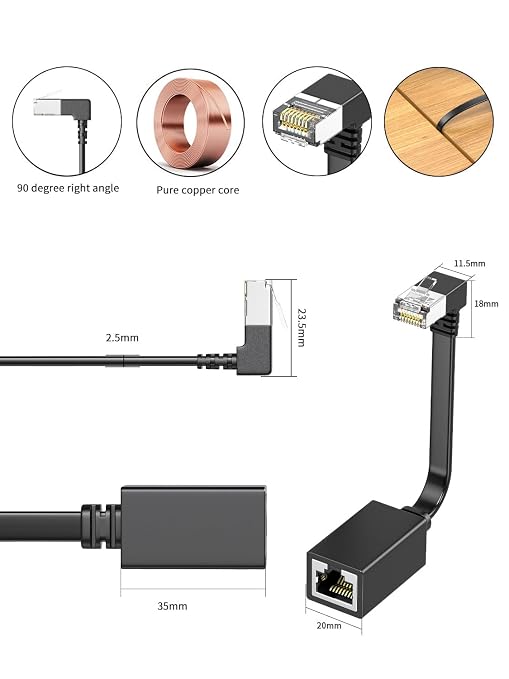 2Packs Right Angle Cat7 Ethernet Extension Cables Flat 15CM/6inch, Right angle - Image 8