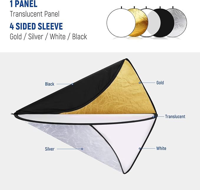 NEEWER 12"/30cm Light Reflector Light Diffuser 5 in 1 Collapsible Multi Disc - Image 3