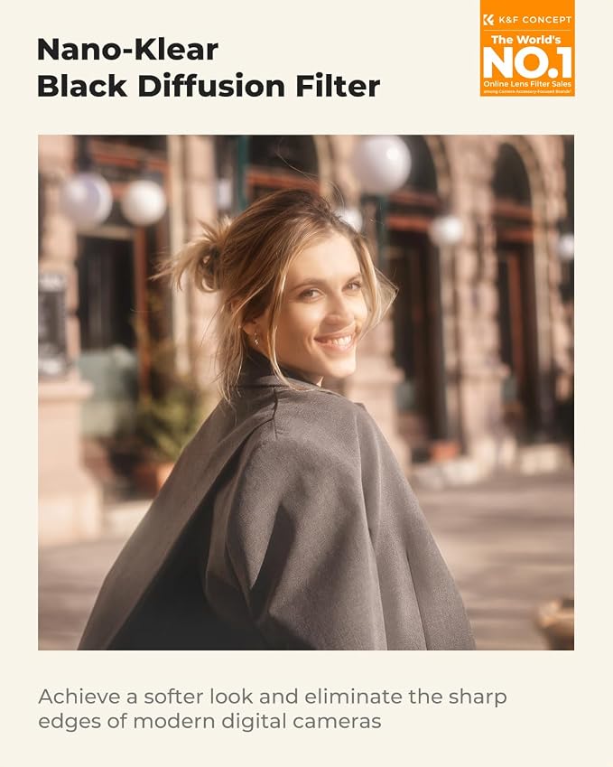 K&F CONCEPT 58mm Black Diffusion 1/2 Filter Mist Cinematic Effect Filter - Image 2