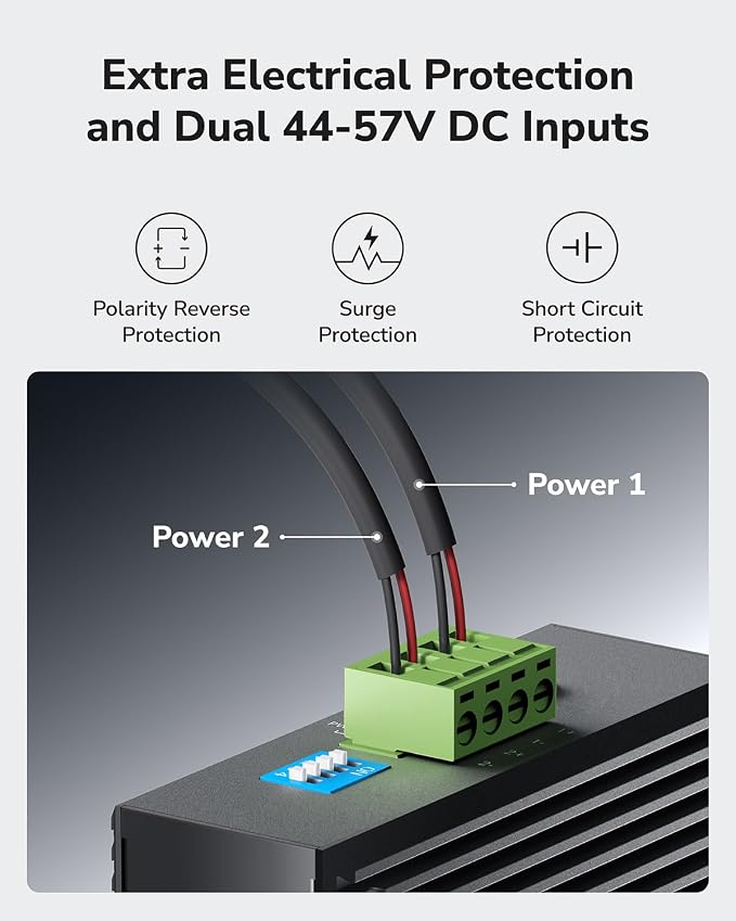 Cudy 8 Port Gigabit PoE Industrial Network Switch, 802.3 at/af PoE, DIN-Rail - Image 4