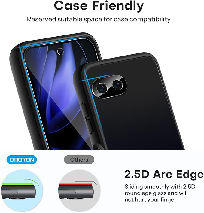 OMOTON 3+2 Pack for Google Pixel 9a Screen Protector 6.3 inch, 3 Pack Tempered - Image 6