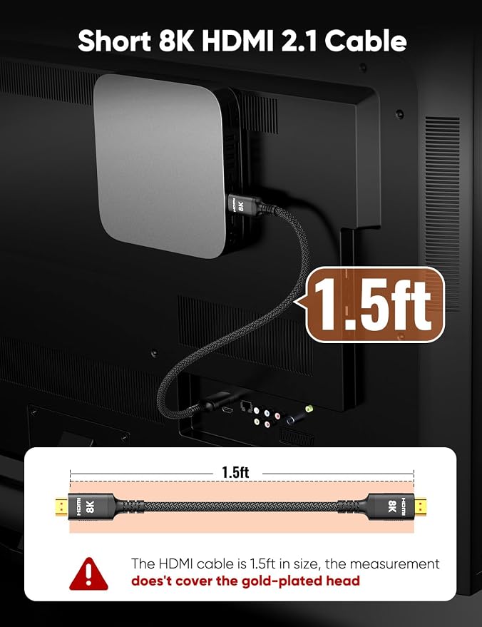 Snowkids 8K HDMI 2.1 Cable 1.5 ft, Non-Slip Nylon Braided, 48Gbps Ultra - Image 5