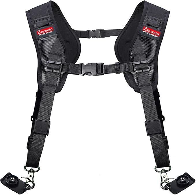 Double Shoulder Camera Strap Harness Quick Release Adjustable Dual Camera by ztowoto