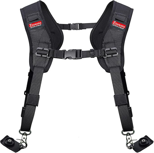 Double Shoulder Camera Strap Harness Quick Release Adjustable Dual Camera by ztowoto