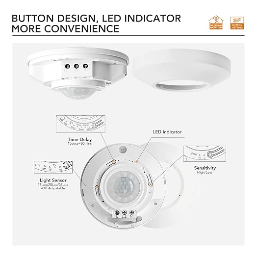 RAYZEEK Ceiling Mount 360 degree PIR Occupancy Motion Sensor, 8-12M High - Image 2