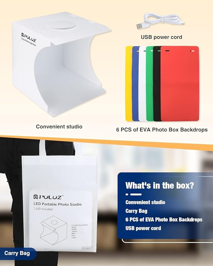 Mini Photo Studio Box, PULUZ 20cm Portable Photography Shooting Light Tent Kit - Image 6