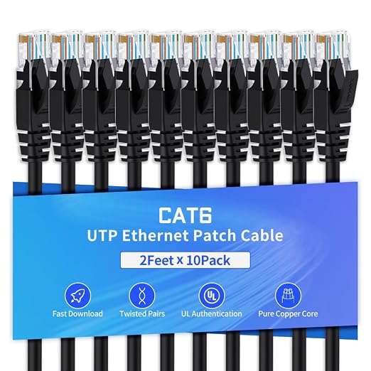Cat6 Ethernet Cable 2 Feet 10 Pack Network RJ45 Cat6 Internet Patch Cable by XANHAM