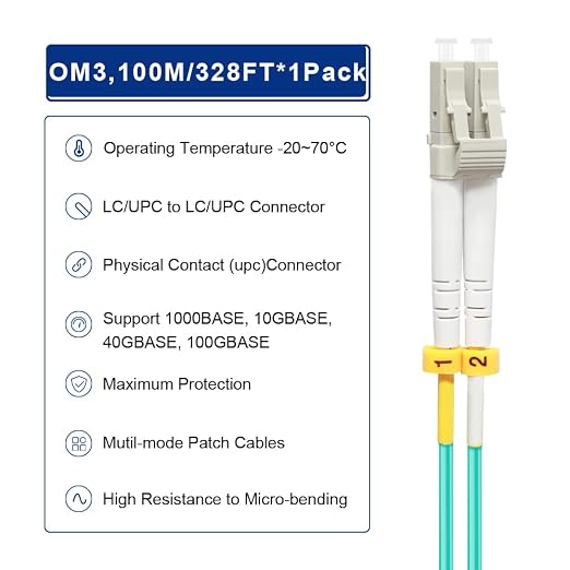 FLYPROFiber- LC to LC Fiber Patch Cable OM3 100M/328ft, Length Options: - Image 4