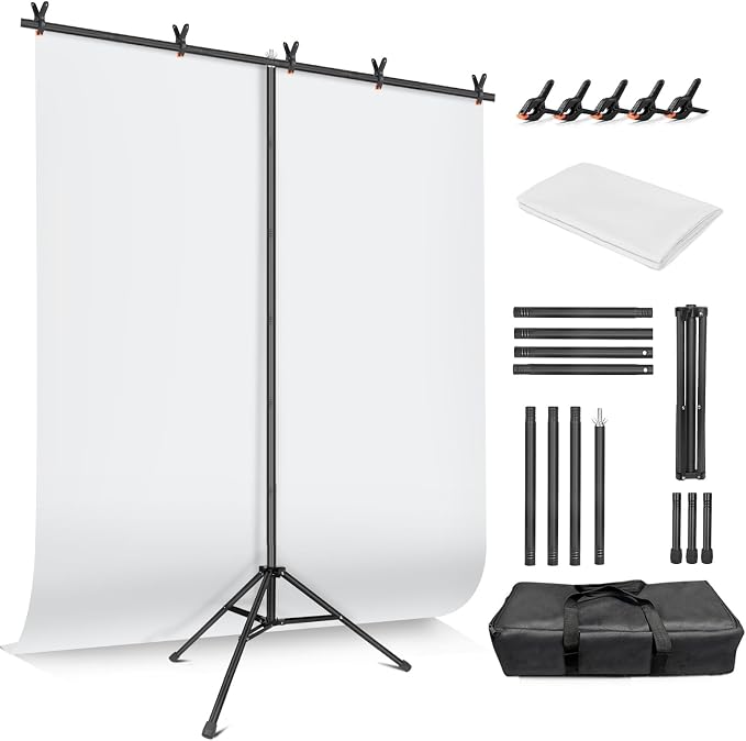 White Backdrop with Stand for Photoshoot, 5X6.5ft White Photo Backdrop with T by JEBUTU