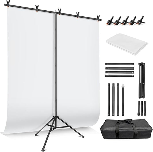 White Backdrop with Stand for Photoshoot, 5X6.5ft White Photo Backdrop with T by JEBUTU