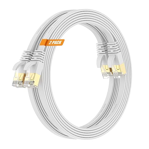 Cat7 20FT-2Pack Ethernet Cable Flat-White-10Gbps Internet Network Cord by SURPLAY-WinningHighSpeed