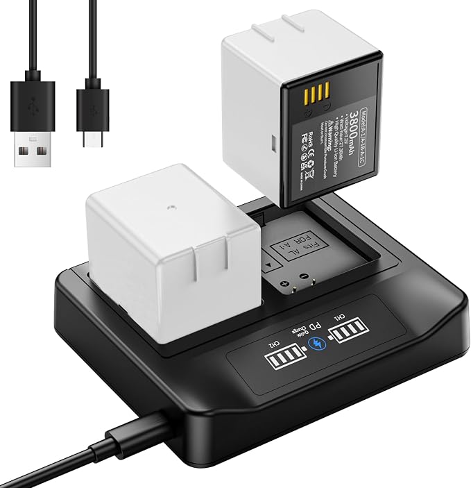 2-Packs Rechargeable Batteries+PD Fast Charging LCD USB Dual Battery Charging by Unknown