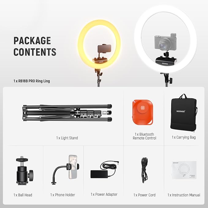 NEEWER 18 inch Ring Light with Tripod Stand and Phone Holder, Ultra Thin Video - Image 9
