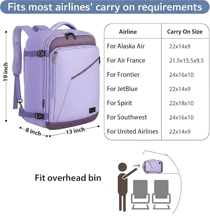 MATEIN Purple Travel Backpack, Large Capacity Carry on Backpack - Image 2