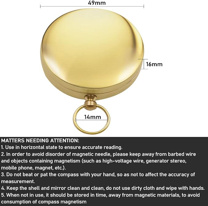 Camping Survival Compass for Hiking, Small Golden Pocket Compass for Kids - Image 2