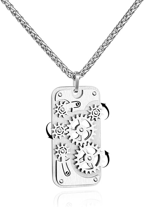 Stainless Steel Mechanical Rotatable Gear Pendant Necklace by Unknown