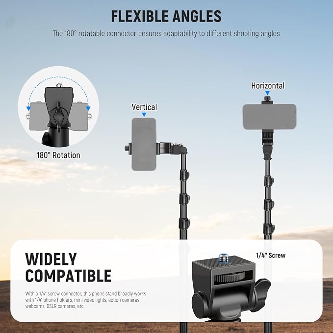 NEEWER Basic Phone Tripod for iPhone & Camera w/Remote & Phone Holder, Portable - Image 4