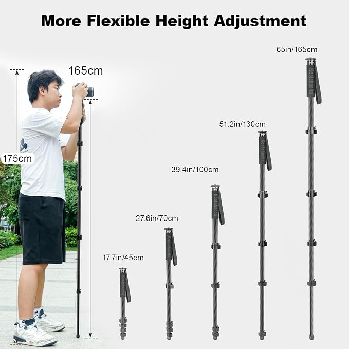Koolehaoda 65" Camera Monopod Stand, Carbon Fiber Photography Monopod Portable - Image 2