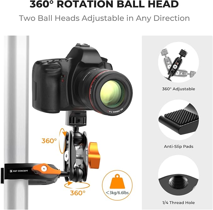 K&F CONCEPT Camera Clamp Mount, Super Clamp Mount Magic Arm - Image 2