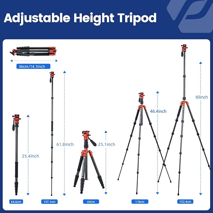 Fotopro 59" Carbon Fiber Travel Tripod - Image 3