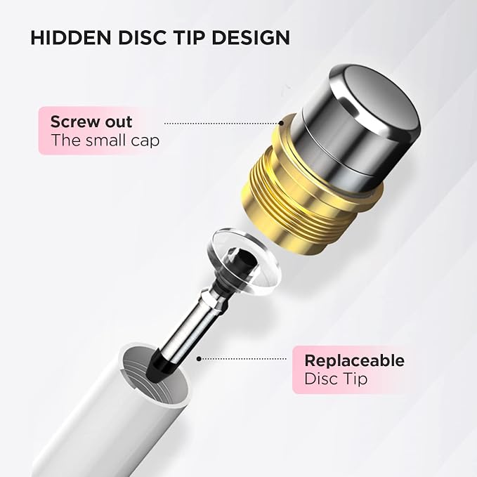 Stylus Pen for Touch Screens, Disc Tip & Magnet Cap Styli Pencil Compatible - Image 3