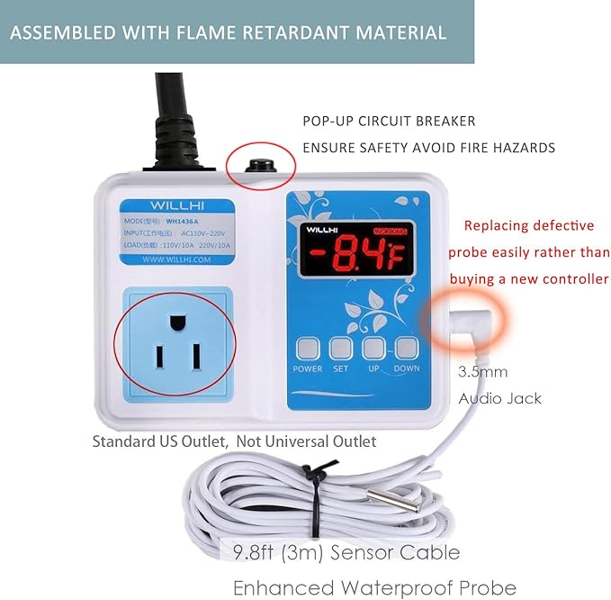 WH1436A 10A Temperature Controller 110V Digital Thermostat Switch Sous Vide - Image 4