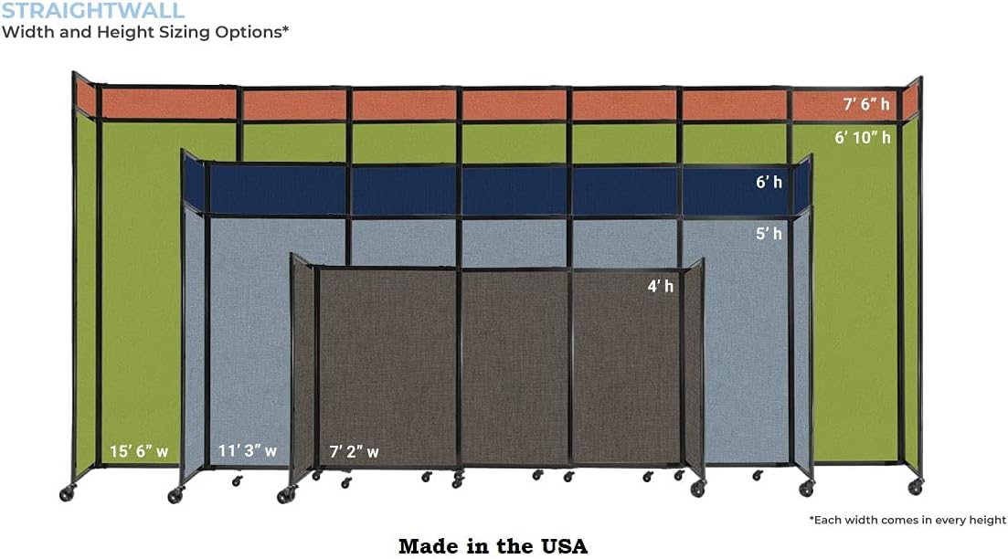 Versare Straightwall Sliding Portable Wall Partition | Freestanding Office Dividers | Locking Wheels | Temporary Room Separator | 15'6" Wide x 7'6" Tall Warm Pebble Fabric Panels