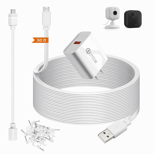 50ft Power Extension Cable Compatible - 15m Long Flat Micro USB Charging Cord by weishan