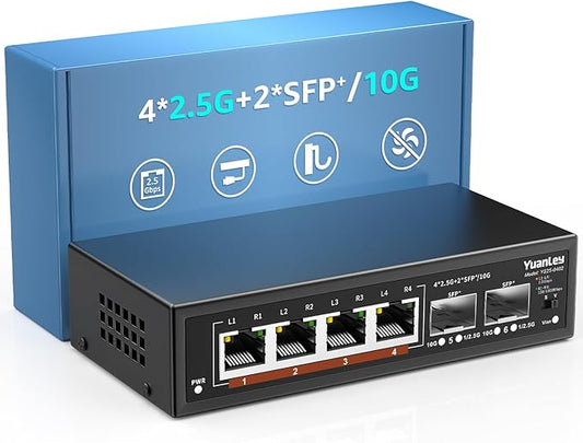 6 Port 2.5G Unmanaged Ethernet Switch, 4 x 2.5G Base-T Ports, 2 x 10G SFP by YuanLey