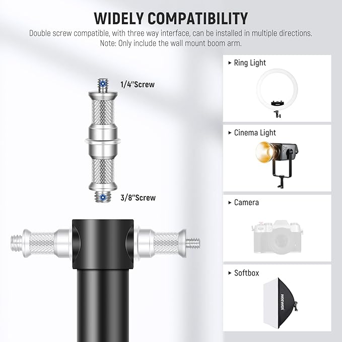 NEEWER Ring Light Wall Mount Boom Arm, Aluminum Alloy, 6.6lb/3kg Capacity - Image 5