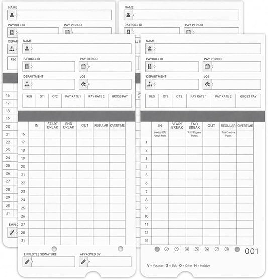 300 time Cards for HN4000, HN4500 time Clocks and More, Card Numbers 1-50 by Unknown