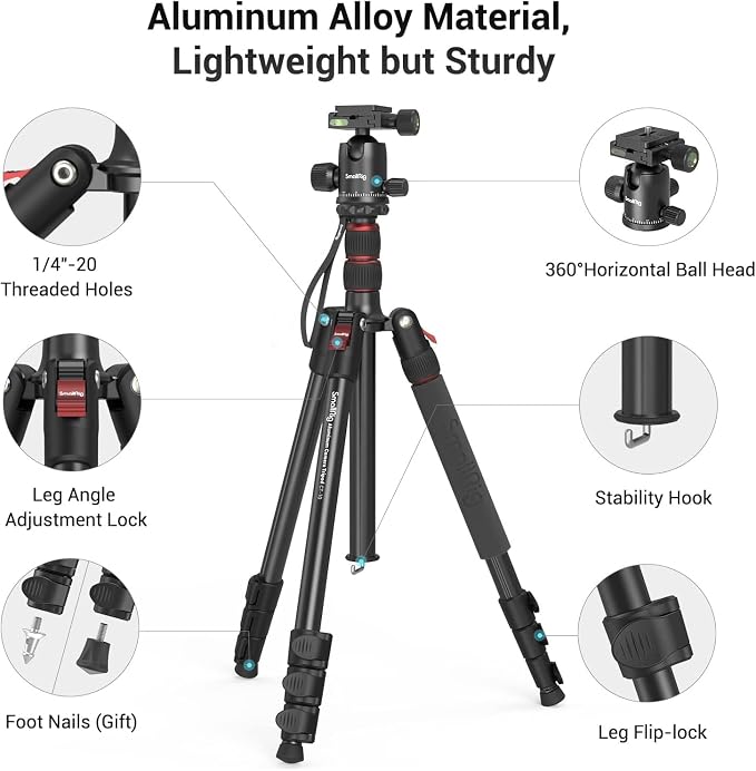 SmallRig CT-20 Camera Tripod, 78.7" Foldable Aluminum Tripod & Monopod - Image 4