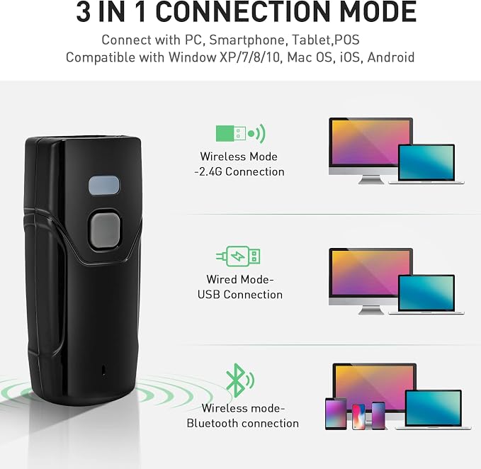 Wireless Barcode Scanner, 1D 2D Bluetooth Bar Code Scanners USB Wired & 4.2 - Image 2