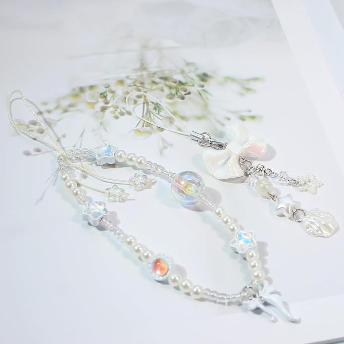 CMVFYL Beaded Camera Wrist Strap, Cute Phone Charms Strap, Pearl Bracelet Wrist - Image 2