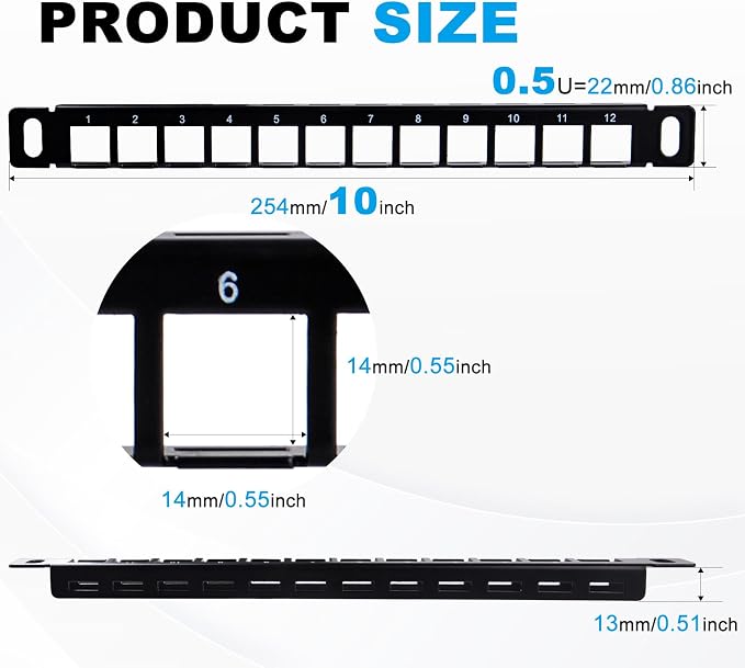GeeekPi 10 inch 0.5U 12 Port Blank Keystone Patch Panel - Image 3